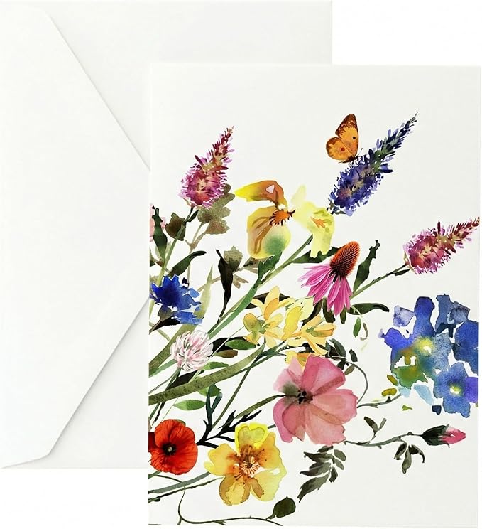 Wildflowers Greeting Cards - Set of 10 All Occasion 5x7 Note Cards with Envelopes. Blank Inside. Watercolor Designs of Wildflower Bouquets