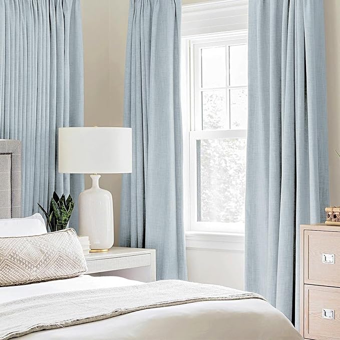 MIULEE Linen Textured Curtains Solid 100% Blackout for Bedroom Thermal Insulated Chambray Blue Grommet Room Darkening Curtains & Drapes Luxury Decor for Living Room 52 x 72 Inch (2 Panels)