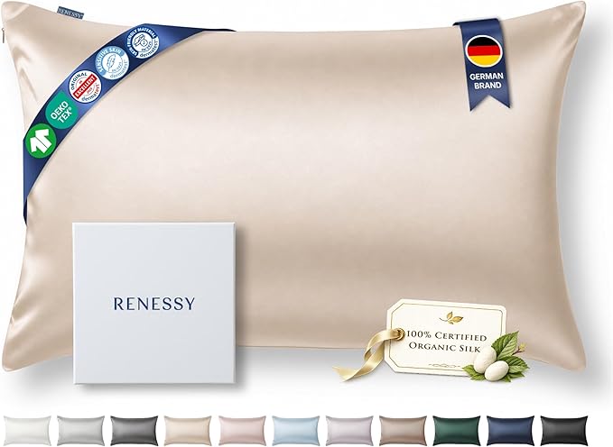 Premium Silk Pillowcase 100% Organic Mulberry Silk, 22 Momme, Grade 6A - Oeko-Tex Certified in Germany - Luxury for Hair & Skin, 1 Piece (King, Champagne)