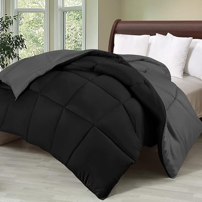 Utopia Bedding Twin Comforter Duvet Insert, Reversible Black/Grey Quilted Comforter with Corner Tabs, Box Stitched Down Alternative Comforters Twin Size 64 x 88 inches