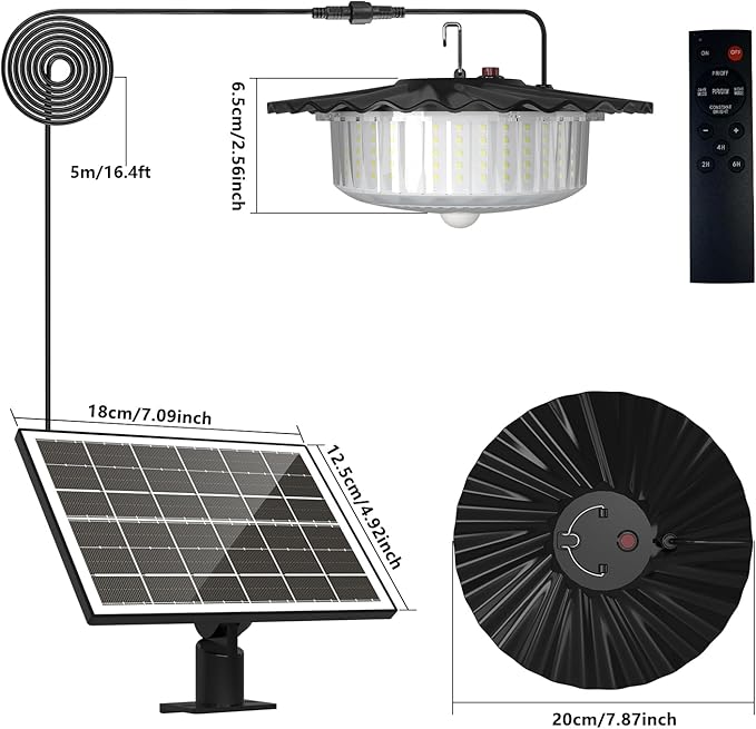 Otovoda Solar Shed Light Indoor Outdoor, 396LED 360° Lighting Waterproof Solar Powered Pendant Light with Motion Sensor, 5 Modes, Remote & Timer, for Home Shed Chicken Coop Barn Shop Gazebo Garage