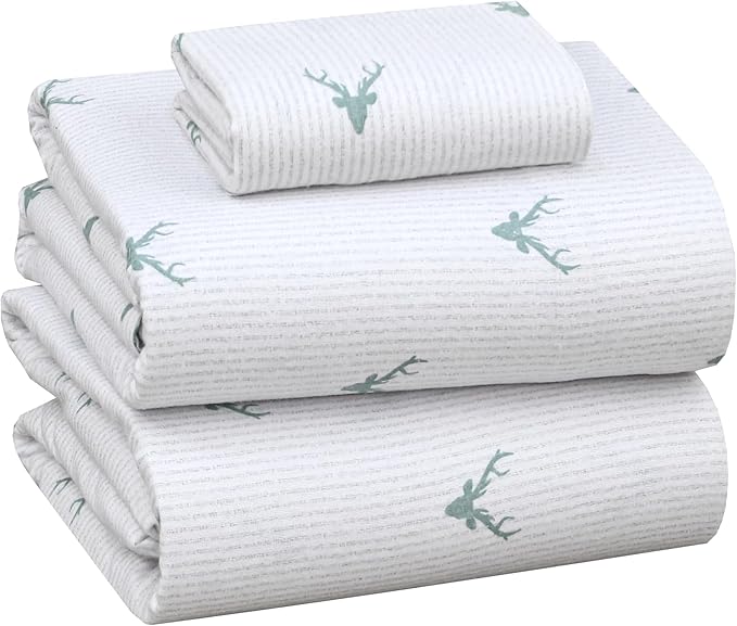RUVANTI Flannel Sheets Twin Size - 100% Cotton Double Brushed Twin Sheets Set, Deep Pockets 16 Inches, All Seasons Breathable & Extra Soft Bed Sheets, Warm & Cozy, 3 Piece, Stag Synphony