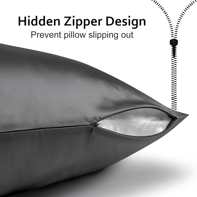 Ravmix 100% Silk Pillow Cases with Zipper, 21momme Mulberry Silk Pillowcase for Hair Skin Health, Soft Smooth Breathable Cool Pillow Cover for Beauty Sleep 1PC(King 20"x36", Space Grey)