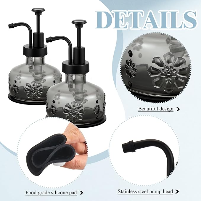Tioncy 2 Pcs Antique Soap Dispenser Kitchen Bathroom Countertop Glass Soap Pump Dispenser Refillable Rustic Small Liquid Container with Non Slip Silicone Coaster(Black)