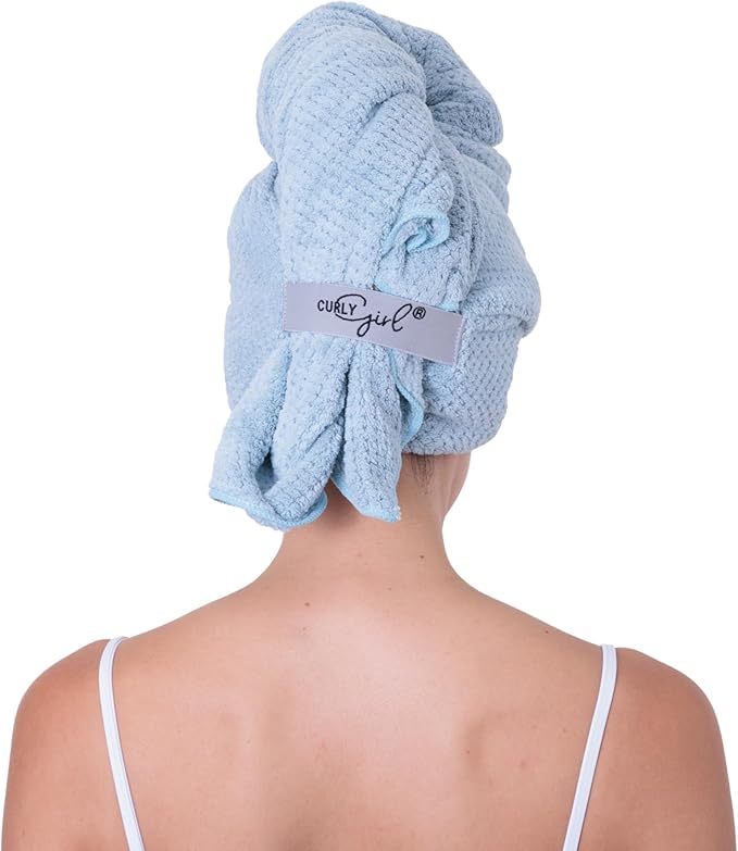 Curly Girl Microfiber Hair Towel Wrap for Women, 41" x 31" Large Quick Dry Hair Towel, Secure Fit with Elastic Strap, Anti-Frizz Hair Plopping Wrap for Long, Thick Hair