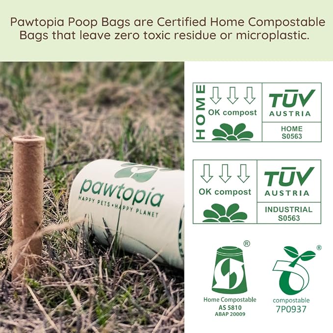 Pawtopia Biodegradable Dog Poop Bags, 60 Count, Certified Home Compostable, Leak-Proof, Easy Open, Standard Size, Supports Sustainable Living