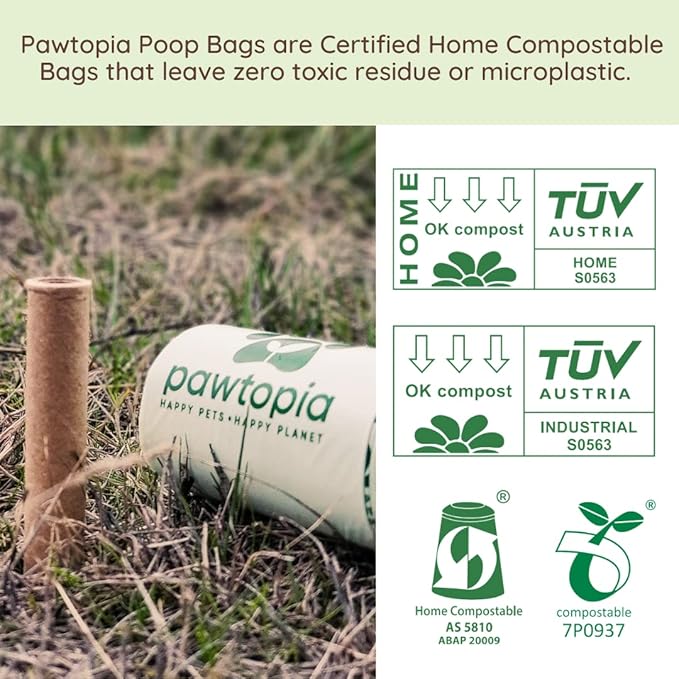 Pawtria Certified Home Compostable Dog Poop Bags (240), Poop Bags for Dogs, Cat Litter, Vegetable Starches, Dog Waste Bags, Leakproof, Easy to Open, Give Back