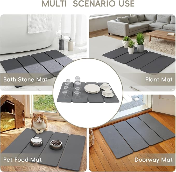 Small Stone Drying Mats for Kitchen Counter, Quick Dry Stone Dish Drying Mat 16"(L)×12"(W), Foldable Absorbent Diatomaceous Pad for Dish Rack, Plates, Cups, Pans
