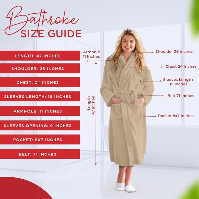 RIVERSIDE Premium 100% Cotton Terry Bathrobe For Women and Men - Soft Towel Robes with Shawl Collar Ajdustable Belt & Pockets