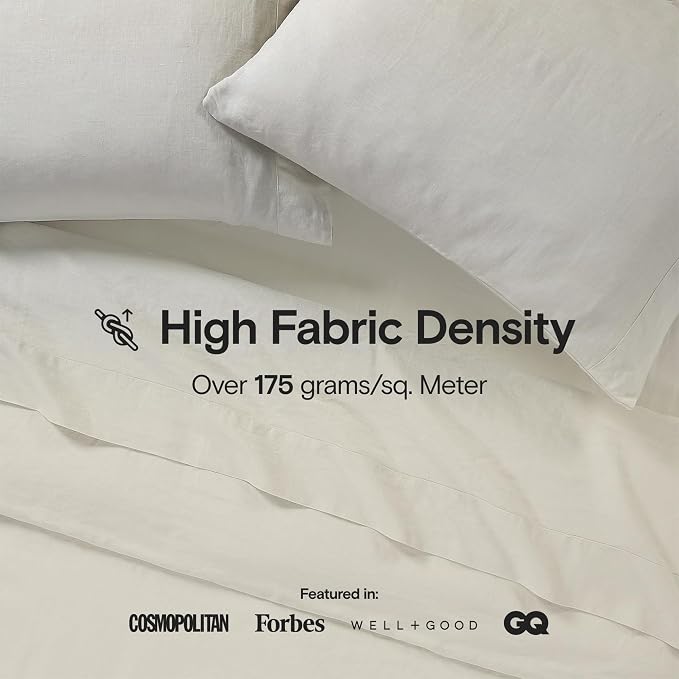 Sijo Stone Washed Organic French Linen Bed Sheet Set, GOTS Certified Organic, Best Cooling Linen Sheet Award by Sleep Foundation, 3 Piece - 2 Pillowcases and 1 Fitted Sheet (Fog, Cal King)