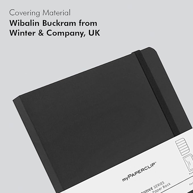 myPAPERCLIP Executive Series A5 Ruled Notebook | 192 Pages, 80 GSM, Soft Cover, A5 (5.83 x 8.27 in) | Flat Lay | Bookmark, Elastic Closure & Back Pocket | Black
