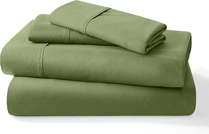 Pure 100% Certified Organic Cotton Bed Sheet Set 1000 Thread Count, 4 Piece Bedding Set, 24" Extra DEEP Pocket, Crisp and Cooling Sateen Weave, Eco-Friendly -(Sage, Short Queen)