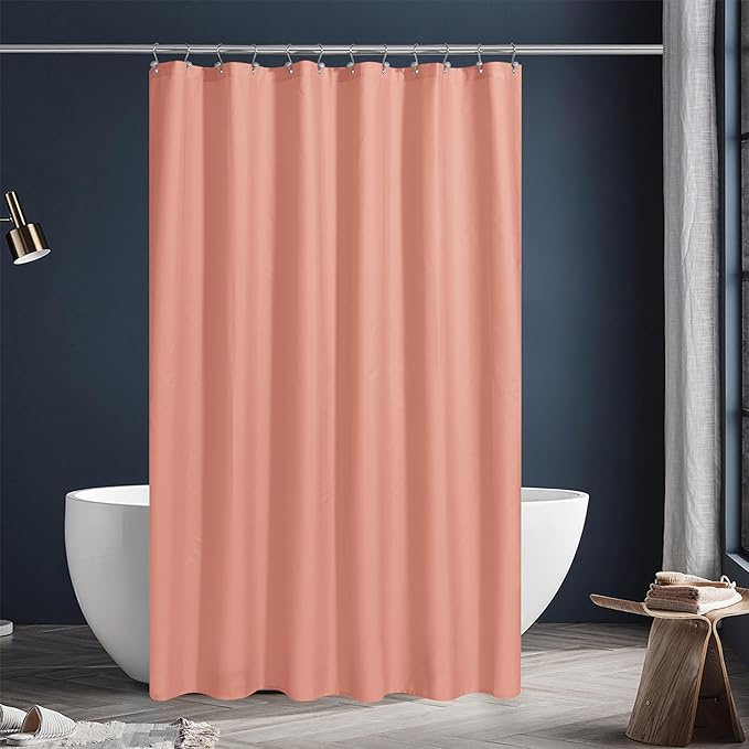 N&Y HOME Fabric Shower Curtain or Liner with Magnets - Hotel Quality, Machine Washable, Water Repellent - Coral, 72x72