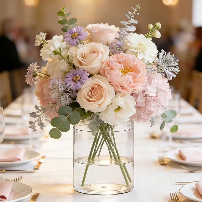 Acrylic Flower Vase Cylinder, 5.9" Tall Clear Plastic Vase for Centerpieces - Shatterproof Wedding, Event & Home Decor Vase, 5.9"X5.9" Tall Round - Clear