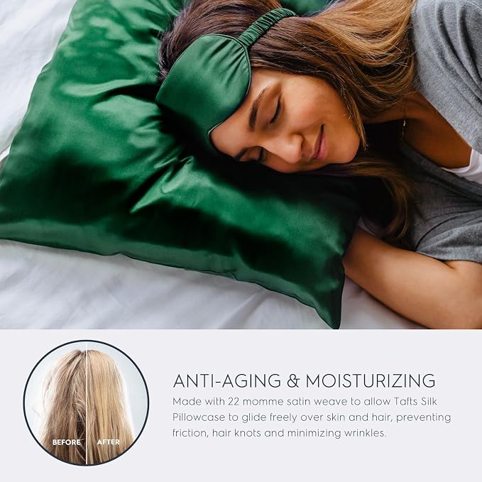 Tafts Silk Pillow Cases - 22mm 100% Pure Mulberry 6A Silk Pillowcase for Hair & Skin with Zipper Closure, Cooling, Natural, Organic, Double Sided Pillow Case (Emerald, Queen 20x30 1pc)