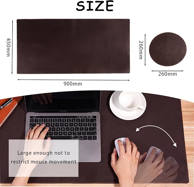 Full Grain Genuine Leather Desk Pad Large Retro Mouse Pad 35.4" x 17.7" Vintage Leather Desk Protector Desktop Cover Non-Slip Writing Blotter Coffee Bar Mat for Office Home