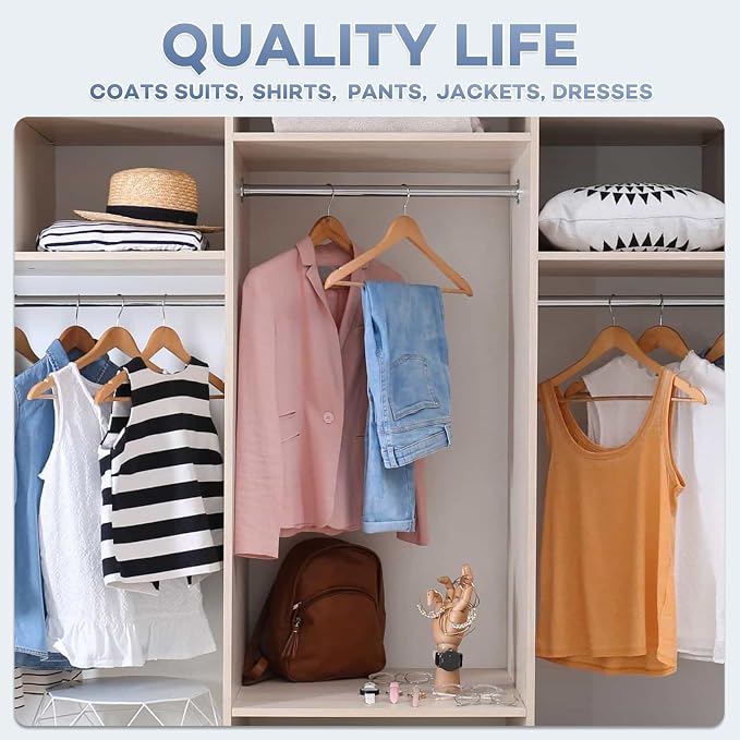 Wooden Hangers 100 Pack, Heavy Duty Wood Hangers for Coats, Suits, Jackets, Closet & Pants Durable Premium Wood Hanger with 360-Degree Rotatable Hook and Notches, Natural