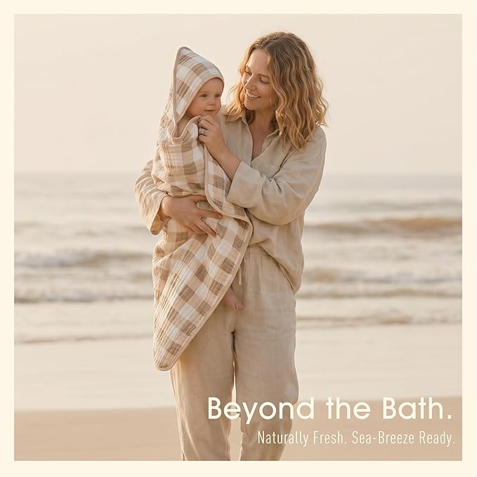 Ultra-Soft Muslin Baby Towel - 32 x 32 Inches, Ideal for Bath & Beach, Suitable for Both Boys & Girls from Newborns to Toddlers(Beige Coffee Plaid)
