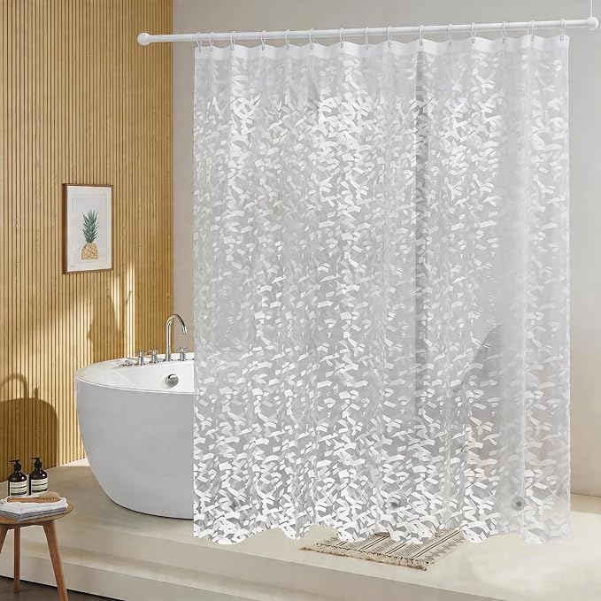 TIKABC Shower Curtain Liner, 4G PEVA Shower Liner, Plastic Peva Waterproof Shower Curtains, 72x72 inch with Grommet Holes 3 Magnetic Weights