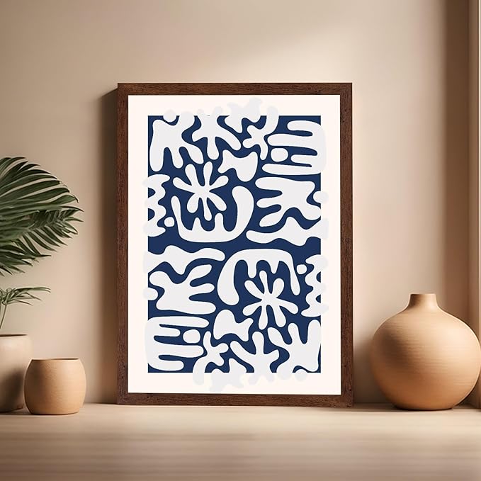 Monem Art Organic Coral Inspired Abstract Print - Modern Minimalist Cutout Shape Poster - Wall Decor for Living Room, Bedroom or Office - 16x20 Brown Framed Wall Art by Rs Lab Studio
