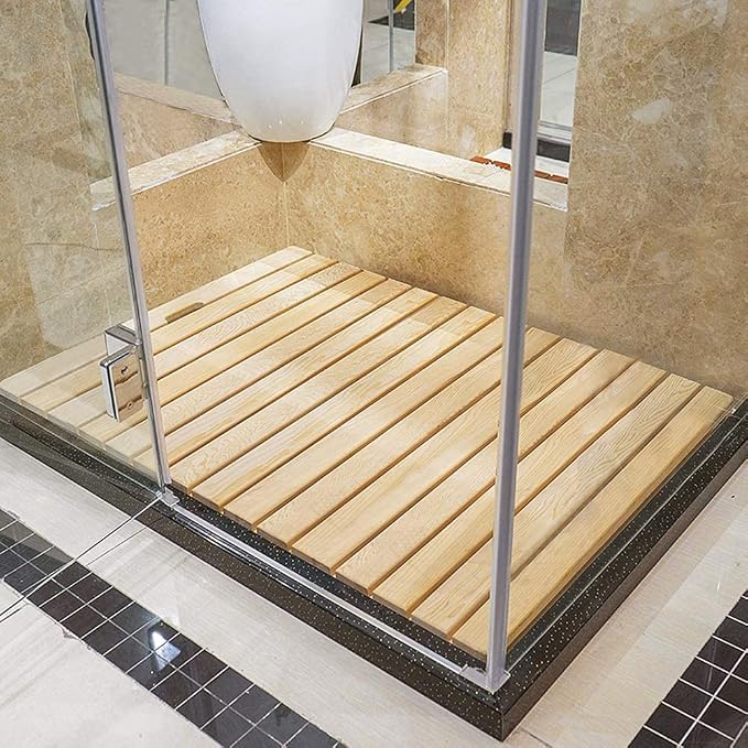 Bamboo Floor Mat Shower Slatted Thick Waterproof Non-Slip No Burrs Support Customization Solid Wood 9 Size (Color : Natural Size : 70x30cm) (Natural 60x40cm)