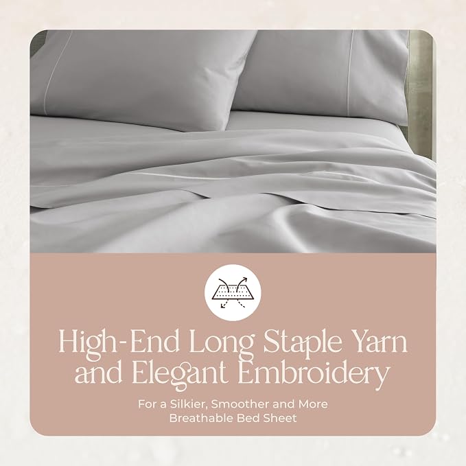 Certified Organic King Flat Sheet Only - 100% Organic Cotton Top Sheet with Luxurious Soft and Breathable 500 Thread Count Sateen Weave Finish - GOTS & Fairtrade Certified (Gray, King)