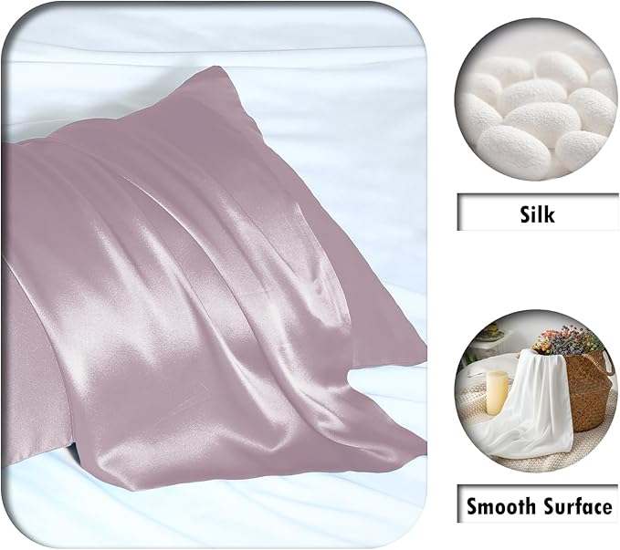 Silk Pillow Cases 2 Pack,Soft Breathable and Sliky Queen Size Pillow Cases Set of 2,Natural Mulberry Silk Pillowcase Set of 2 for Hair and Skin with Hidden Zipper (Lavender,20"X 30",2pcs)