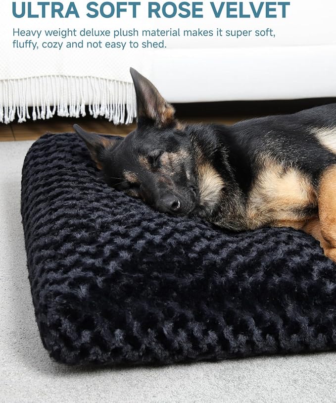 KSIIA Washable Dog Bed Anti-Slip Dog Crate Beds Deluxe Plush Kennel Pad Comfy Pet Sleeping Mat for Jumbo Dogs, 47" x 29", Black