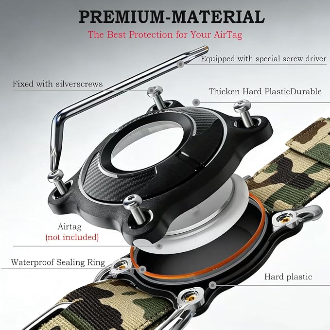 Upgraded AirTag Dog Collar,Waterproof Tactical Dog Collar with AirTag Holder, Control Handle and Metal Buckle,Heavy Duty Dog Collars for Large Dogs(AirtagCamo，M