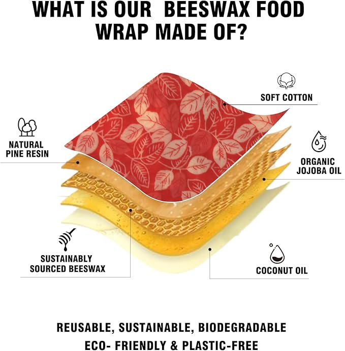 Reusable Beeswax Food Wraps - 6 Pack Blossom pattern (3S,2M,1L) for Homemade Bread Storage, Sandwich Wrap & Bowl Covers | Alternative to Aluminum Foil | Biodegradable, Organic, Zero Waste
