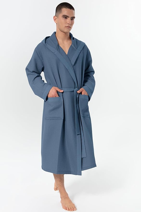 SEYANTE Turkish Cotton Waffle Robe for Men – Organic GOTS Certified Spa Bathrobe, Lightweight Kimono, Soft Cotton Bathrobe