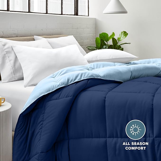 Bare Home California King Comforter - Reversible Colors - Goose Down Alternative - Ultra-Soft - Premium 1800 Series - All Season Warmth - Bedding Comforter (California King, Dark Blue/Light Blue)