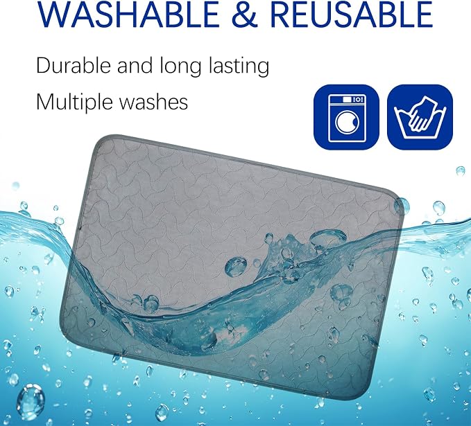 Gentle Purr Large Washable Pee Pads for Dogs 36" x 36", 2 Pack Reusable Puppy Training Pads, Soft Oeko-TEX Certified Polyester Top, Absorbent Non-Slip Crate Liners for Whelping and Senior Dogs, Gray