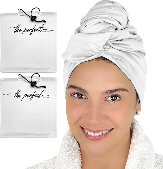 Microfiber Hair Towel Wrap for Women – Large Fast Drying Hair Towel with Patented Clip – Anti-Frizz, Super Absorbent, Silky Smooth Microfiber – Plopping Hair Wrap for Curly & Wavy Hair – 2 Pack