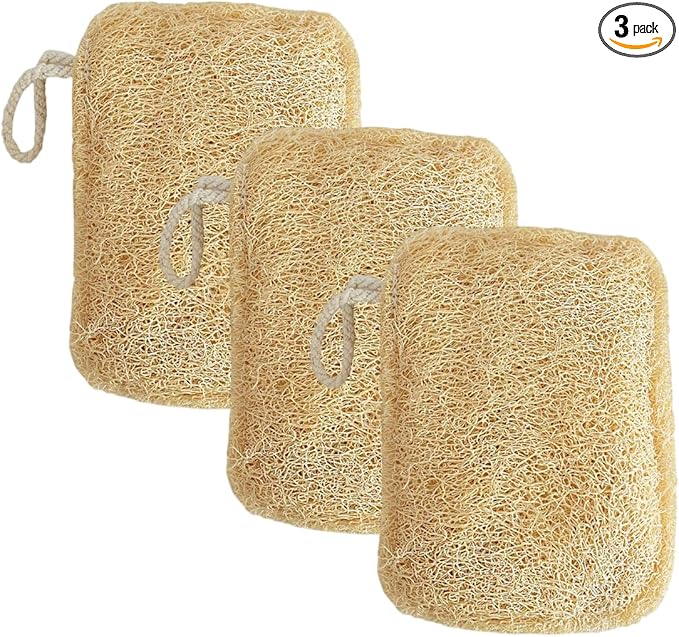 TECHSUPREME Natural Loofah Exfoliating Sponge (3 Pack) - Loofa Exfoliating Body Scrubber - Biodegradable Organic Loofah Sponge - Shower Luffa Sponges - Shower Lufa (Rectangular)