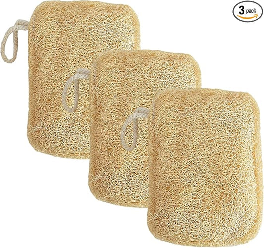 TECHSUPREME Natural Loofah Exfoliating Sponge (3 Pack) - Loofa Exfoliating Body Scrubber - Biodegradable Organic Loofah Sponge - Shower Luffa Sponges - Shower Lufa (Rectangular)