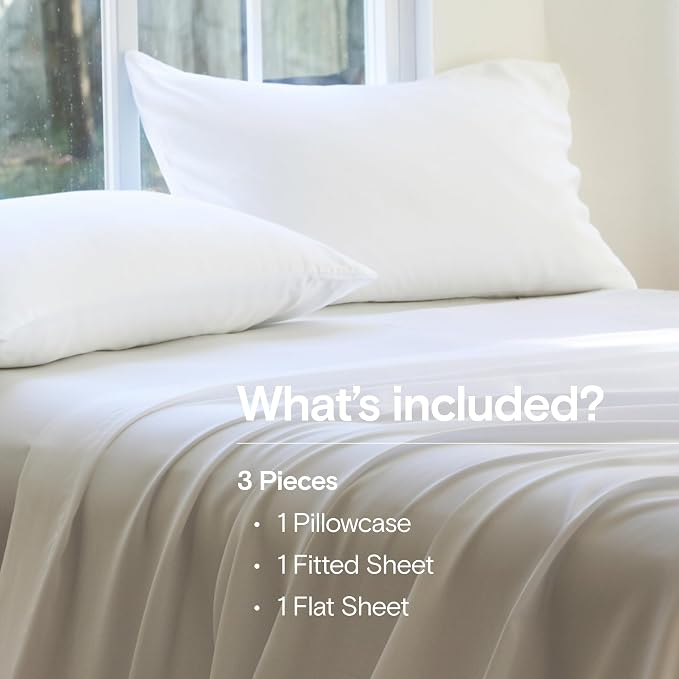 DOZ Sheet Set, 100% Viscose derived from Bamboo, Organically Grown, Buttery Soft, Cooling Sheets, High GSM, Deep Pockets - 3 Piece - 1 Pillowcase 1 Fitted 1 Top Sheet (Snow, Twin XL)