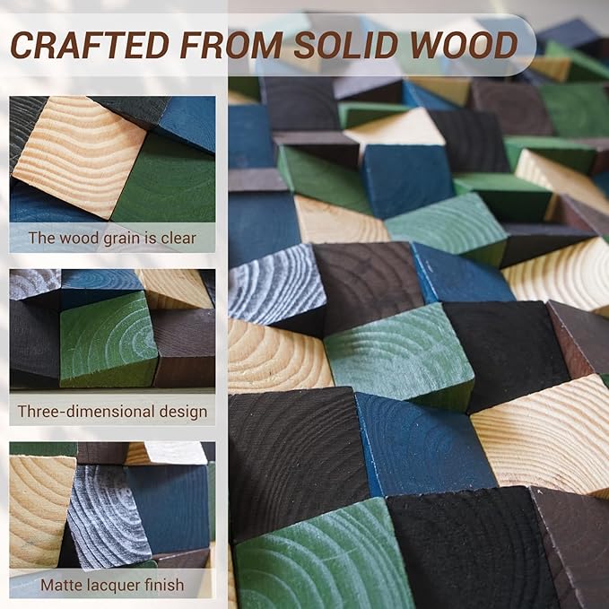 DQQWood 3D Handmade Artistic colored pine wood moasic Decorative painting. Housewarming gift decorative painting.Home Decor, Living Room Wall Painting.12.99" x 12.99"