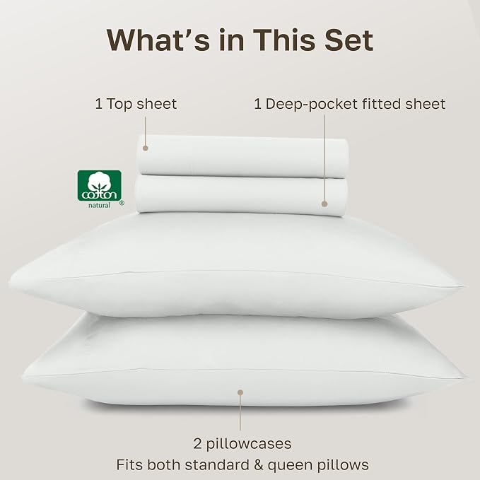 California Design Den 100% Egyptian Cotton Bed Sheets Queen Size Set - Certified Authentic Luxury Deep Pocket Bed Sheets Set, Soft Sateen Breathable Sheets for Hot Sleepers - Ivory