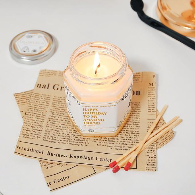 Happy Birthday Beeswax Candle, Best Friend Personalized Birthday Gifts for Women, Men, Mom, Dad, Sister, Teacher, Friends, Pure Natural Beeswax Candles (White)