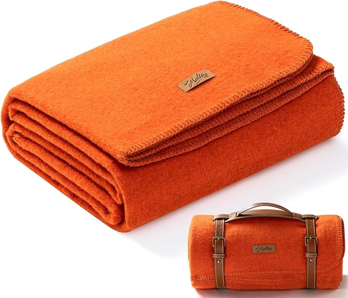 Molithe 100% Wool Blanket, 48" x 62", Warm, Thick, Washable, Military Wool Blanket, Great for Camping, Outdoors, Sporting Events, Survival Kits, OrangeRed