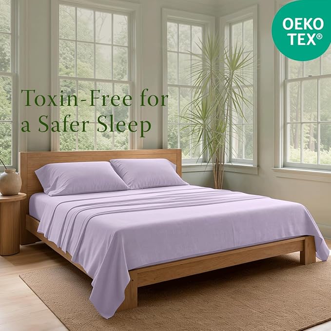 Threadmill Luxury Organic Cotton Sheets - Certified by GOTS - King, 4 Piece, Lilac - Breathable Premium Sheet Set - Smooth and Cool Bedding with Perfect Elastic Deep Pocket Fit