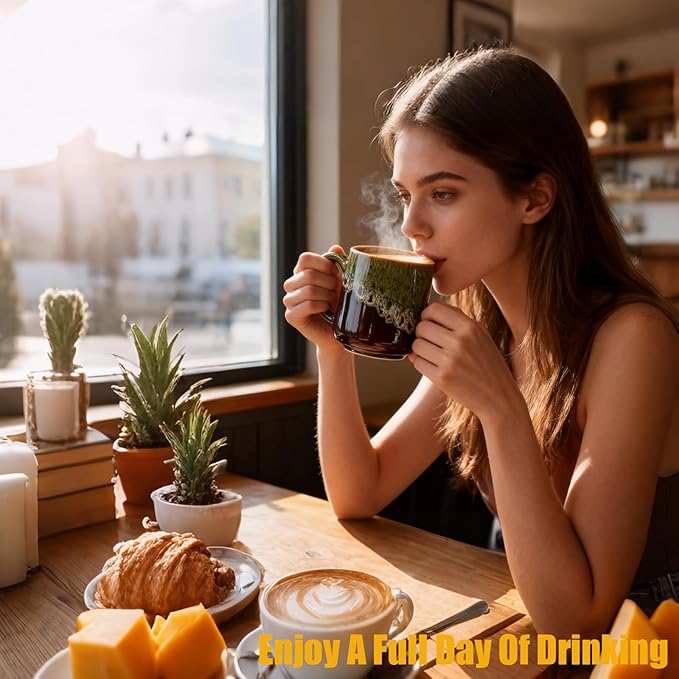 12oz Cool Unique Mugs, Handmade Ceramic Coffee Mug, Great Gift for Men Women, Microwave & Dishwasher Safe Stoneware Pottery Tea Mug for Home Office(Green)