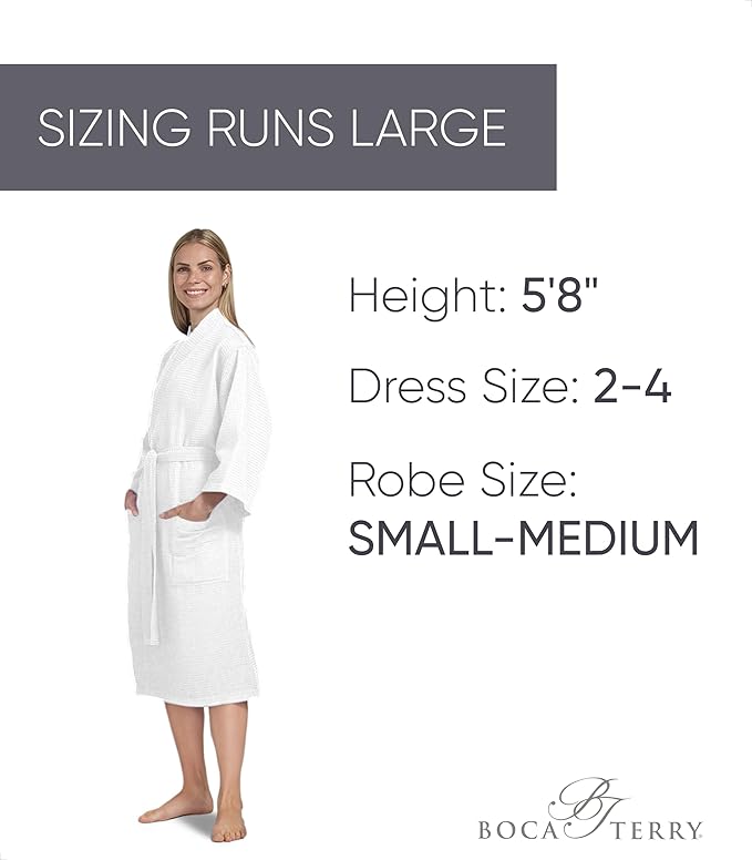 Waffle Robe for Women by BOCA TERRY, Soft Cotton Spa Robes for Summer, Lightweight Knit Waffle Bathrobe, Kimono Bathrobes