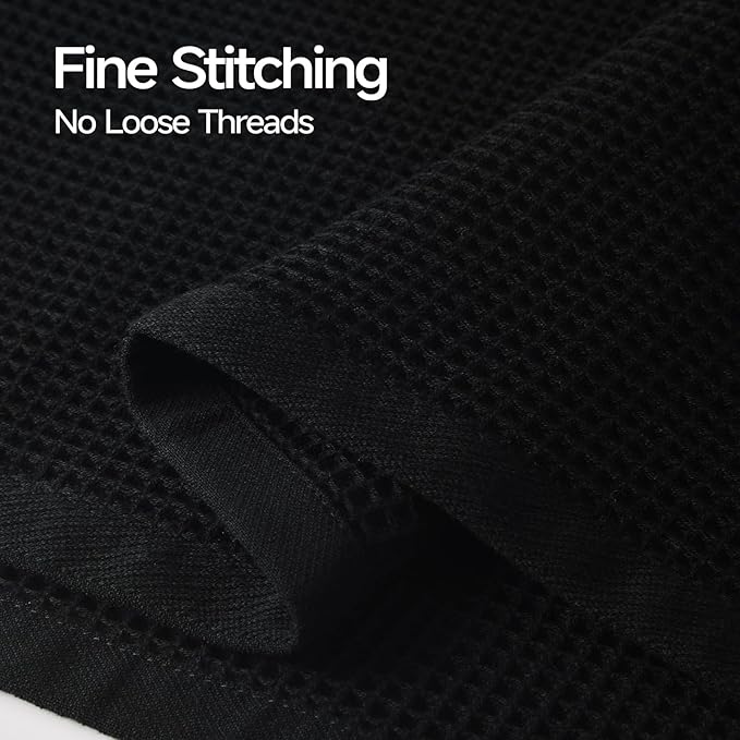 ecolook 6-Piece Waffle Weave Towel Set, 100% Cotton, Lightweight, Absorbent & Quick-Drying, 2 Bath Towels (31×63 in), 2 Hand Towels, 2 Washcloths, Lint-Free for Bathroom, Pool, Gym, Travel - Black