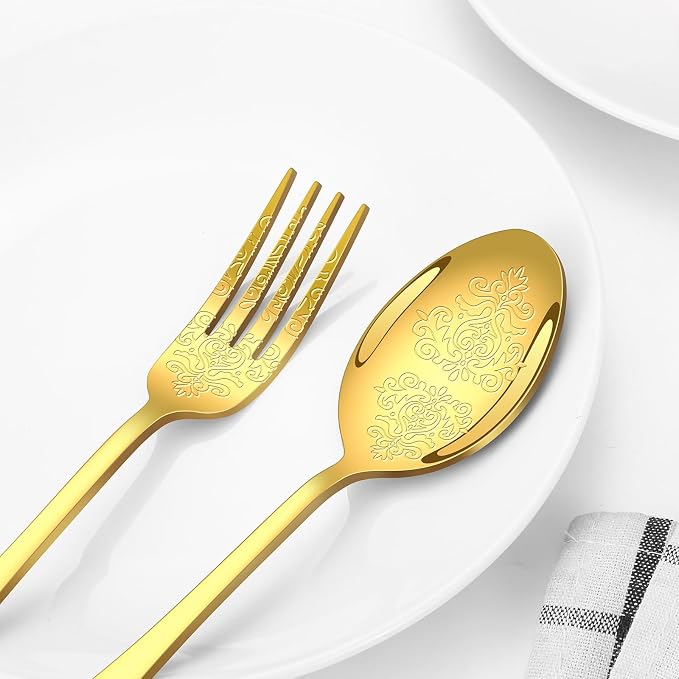 40 Pcs Gold Silverware Set for 8, Food Grade Stainless Steel Flatware Set, Eating Utensils Sets Include Fork/Knife/Spoon, Reusable Cutlery Set for Home Kitchen, Dishwasher Safe, Embossed pattern-2