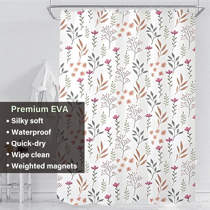 Plastic Shower Liner - Premium EVA 6G Thickened Shower Curtain Liner with Rustproof Grommets and 3 Weighted Magnets, Waterproof Shower Curtain for Bathroom(Bouquet, 72”*72”)