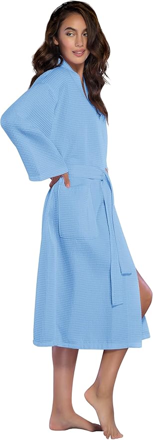 Turquaz Lightweight Long Waffle Kimono Spa Robe for Women