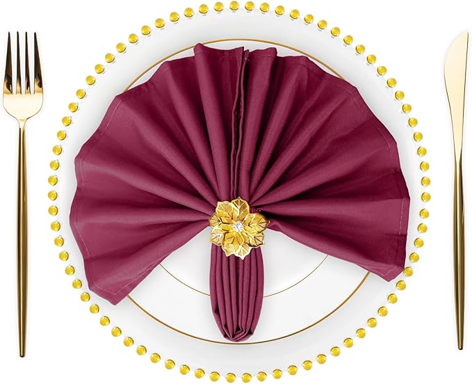 SuperO Set of 80 Cloth Napkins 17 x 17 Inch, Polyester Solid Washable Dinner Napkins with Hemmed Edges,Great for Restaurant, Wedding and Party(Burgundy)