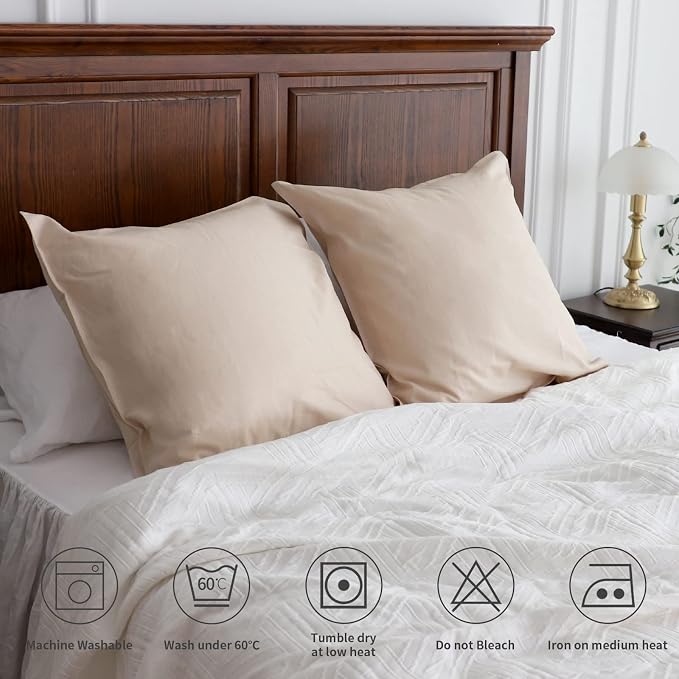 Simple&Opulence Linen Euro Shams Basic Style Solid Color 24x24 Inch Pack of 2 Flax Cotton Blend Decor Throw Pillow Covers Soft Breathable Farmhouse Pillow Shams - Linen/Beige